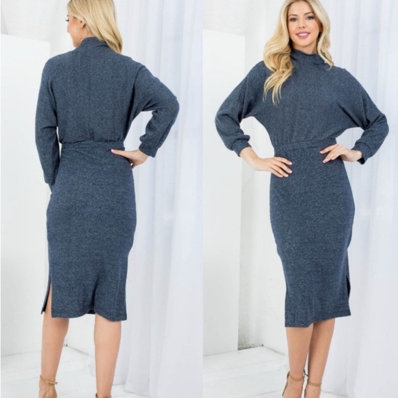 NWT Ginger G Elegant Cozy Comfy Long Sleeve Gray Midi Sweater Dress SML - Picture 2 of 5